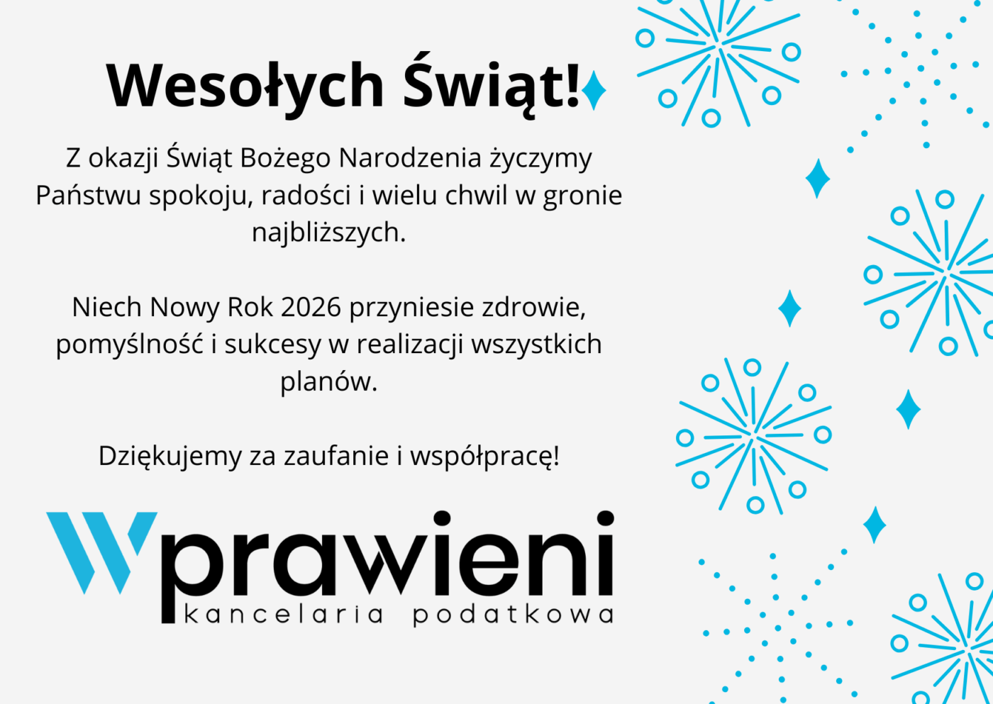 Wesołych Świąt i pomyślności w Nowym Roku 2026 od kancelarii prawnej i podatkowej Wprawieni
