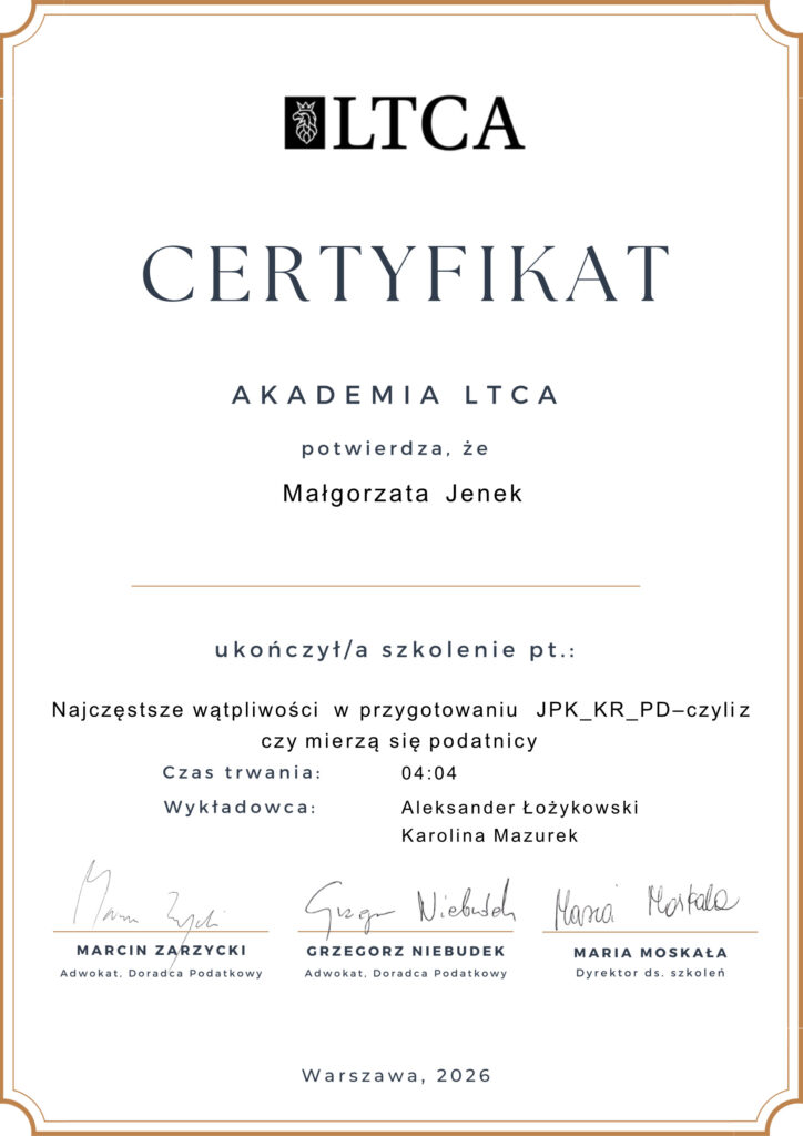 Certyfikat: Najczęstsze wątpliwości w przygotowaniu JPK_KR_PD - czyli z czym mierzą się podatnicy